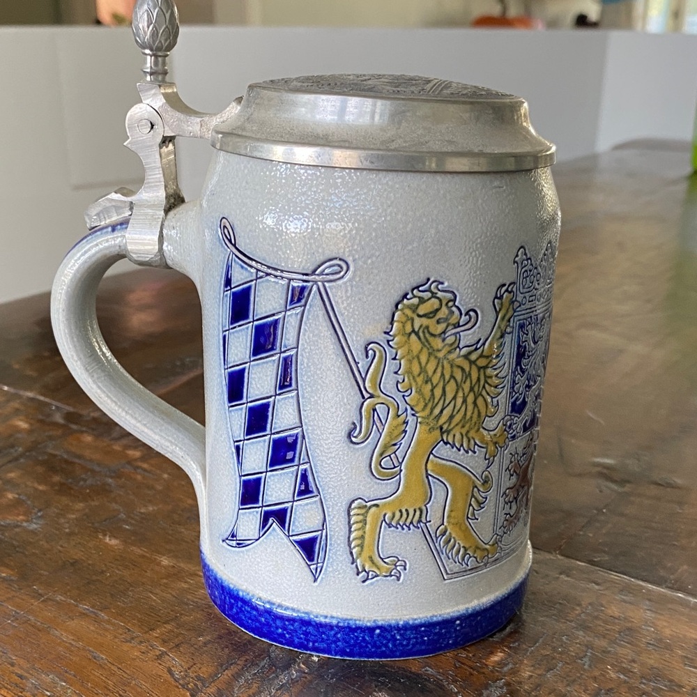 German Ceramic Beer Stein with Bayern / Bavaria Lion and Crest